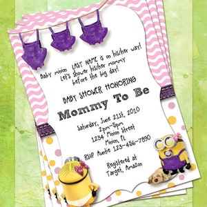 Minion Baby Shower Einladungen rosa und lila, Sofort-Download