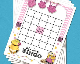Digital Printable Pink Minion Baby Girl Shower Blank Bingo Game