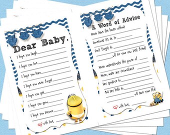 Digital Printable Boy Minion Baby Shower Blank Printable Dear Baby and Word of Advice