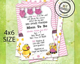 Minion Baby Shower Invitations, Customize Yourself Instant Download in 4x6 Size