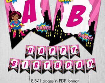 Digital Printable Pink Super Girl Banner