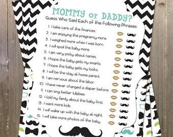 Digital Printable Mustache Mommy or Daddy Game Instant Download