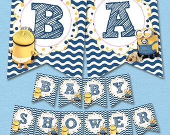 Digital Printable Blue Minion Baby Boy Shower Banner
