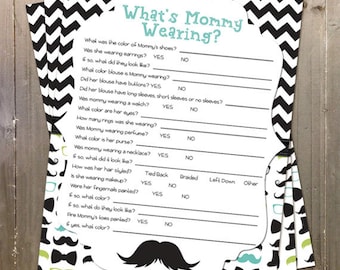 Digital Printable Mustache Theme What's Mommy Wearing Baby Shower Game Instant Download