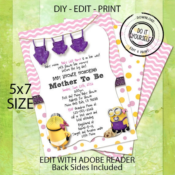minion baby shower invitations
