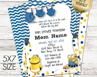Minion Baby Shower Invitations, Customize Yourself Instant Download in 5x7 Size