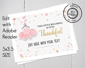Digital Customize Yourself Printable Pink TuTu Thank You Cards