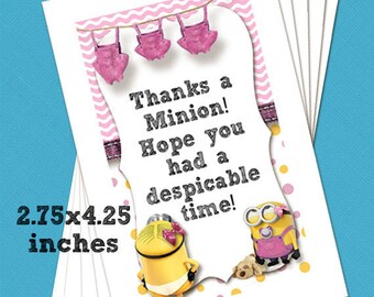 Digital Printable Pink Minion Baby Girl Shower Thank You Cards