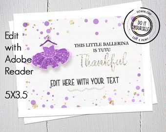Digital Customize Yourself Lavender Pink TuTu Thank You Cards
