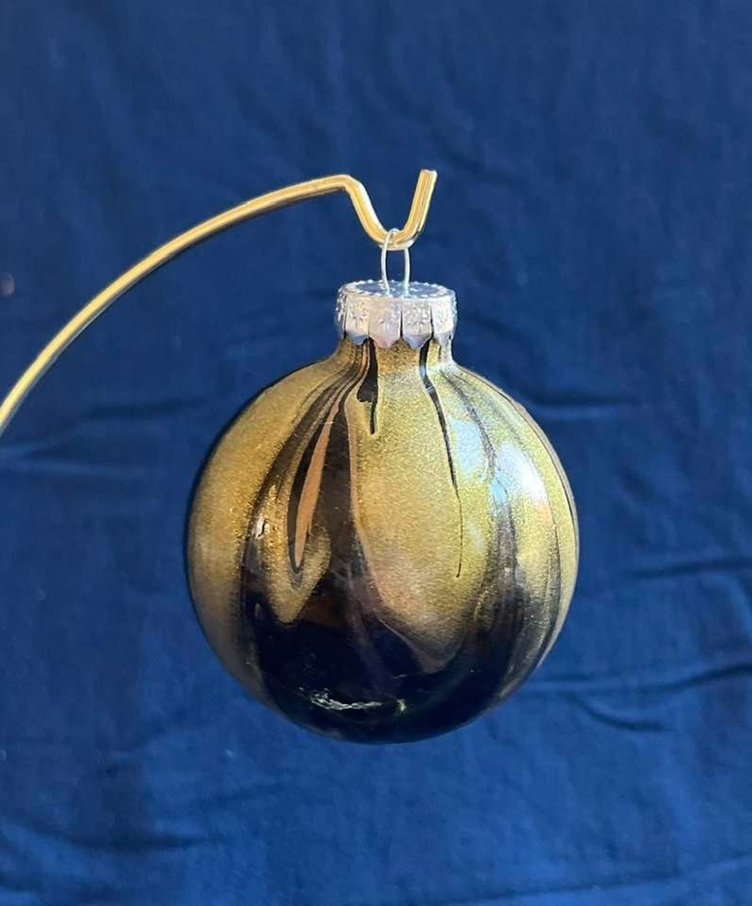 Hand Painted Glass Christmas Ornament, Gold Black, Gift for Mom, Sale