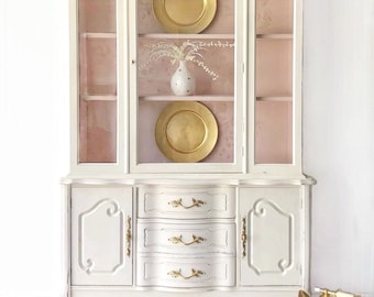French provincial China cabinet French country shabby chic pale pink inside for dining room storage