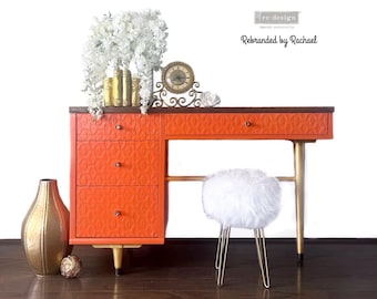 Orange Modern Desk, Floating Desk, MCM Desk, Accent Table, Tripod Leg Desk