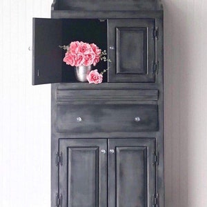 This item has sold. Gorgeous vintage charcoal gray bar/wine cabinet cupboard linen closet book shelf