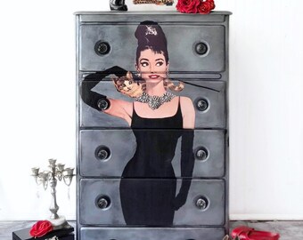 Audrey Hepburn Hollywood Glam Breakfast at Tiffany’s dresser for girls bedroom or salon/boutique