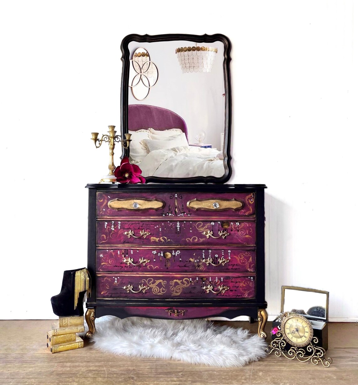 Hot Pink Vintage Dresser Glam Dresser and Mirror French Etsy