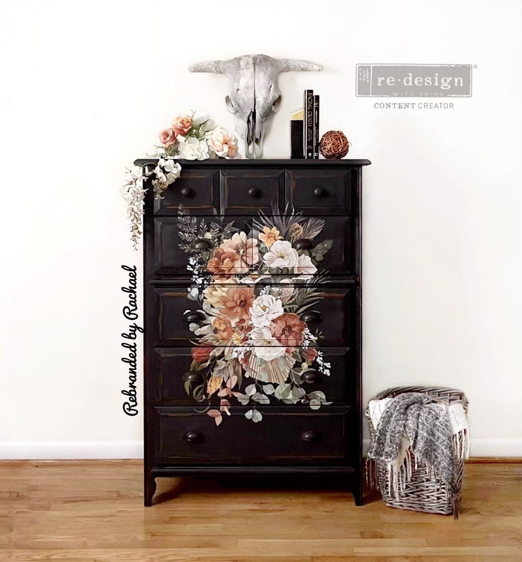 Rustic Glam Dresser Black Floral Dresser Farmhouse Chest - Etsy