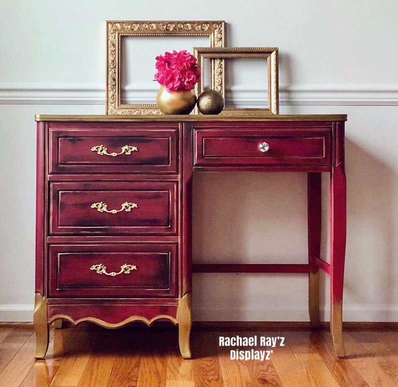 Sold Girl S Hand Painted Refinished Hot Pink Bohemian Chic Office Desk Or Makeup Vanity
