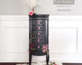 Sold! Silver Pewter Jewelry Cabinet, Hot Pink Floral Cabinet, Jewelry Organizer