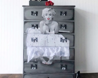 Tall silver Marilyn Monroe vintage dresser for girls bedroom