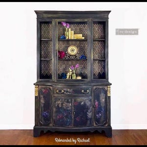 Midnight Navy China Cabinet, Eclectic Boho Hutch, Dining Room Storage