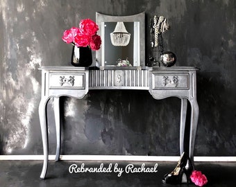 Silver writing desk, womans office, french desk, curvy legged desks, entryway desk