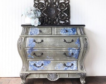 Floral Blue Bombay Dresser, Taupe Chest Table