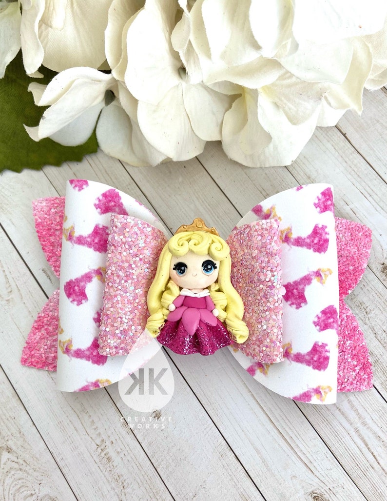 Sleeping Beauty Princess Hair Bow Auora Bow Clip Pink Sleeping Princess Best gift Hand crafted gift Best Child gift
