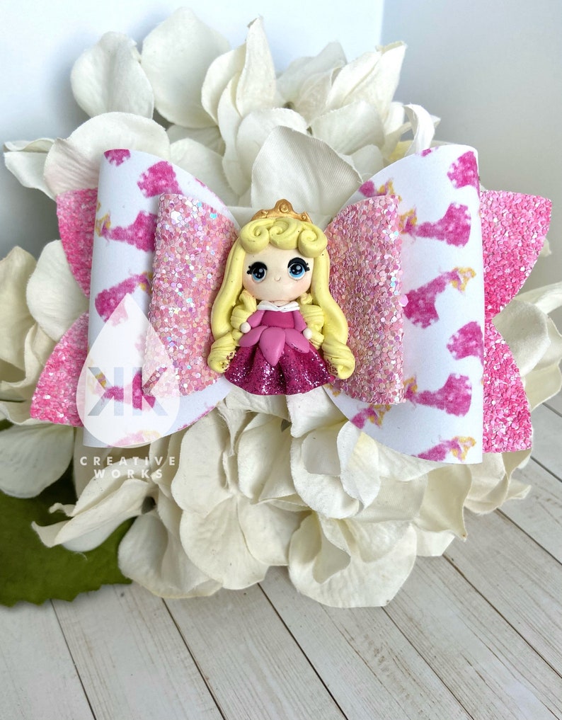 Sleeping Beauty Princess Hair Bow Auora Bow Clip Pink Sleeping Princess Best gift Hand crafted gift Best Child gift