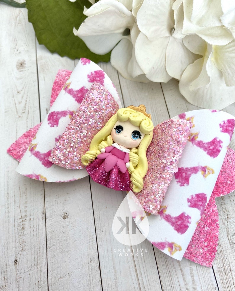 Sleeping Beauty Princess Hair Bow Auora Bow Clip Pink Sleeping Princess Best gift Hand crafted gift Best Child gift