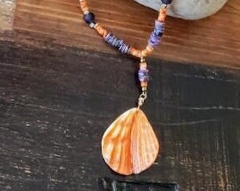 OAK Charoite and Spiny Oyster Necklace   Boho-chic jewelry, Gemstone jewelry, shell jewelry, statement necklace