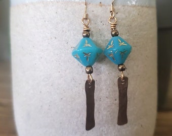Blue "Lantern" Czech Glass Earrings