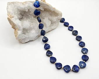 Faceted Lapis Lazuli Necklace • Unusual Cut Stones • Matte Gold-Filled Accents • Adjustable 16–18" • Handmade Gold-Filled Clasp