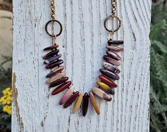 Mookaite Jasper & Brass Chain Necklace ; beaded necklace; gift for her; earthy