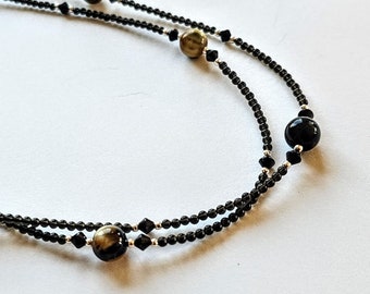 Honey Tiger Eye Rope Necklace  Set ; Elegant Necklace, Layered Necklace; Minimalist