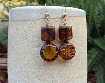 Art Deco Amber Czech Glass Earrings