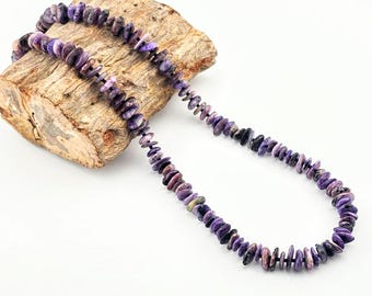 Boho-Chic Charoite Chip Necklace    Handmade necklace; versatile design