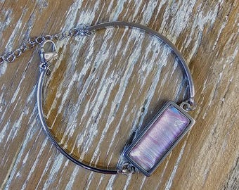 Adjustable Stainless-Steel Bangle with Vibrant Acrylic Pour Cabochon   wearable art, gift for her/him; contemporary jewelry