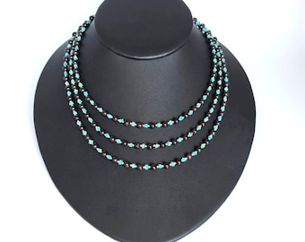 Handmade Garnet Turquoise Necklace; Southwestern Boho Layering Necklace