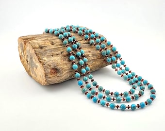 Nevada Turquoise Necklace with Garnet & Copper, Blue Turquoise Gemstone Necklace, Layering Necklace