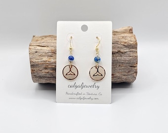 Beachy Handmade Whale Tail Earrings – Capiz Shell, K2 Granite, Stainless Steel