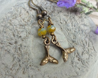 Bronze Whale Tail Earrings   Ocean jewelry, dainty, animal jewelry