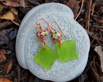 Recycled Glass Dangle Earrings