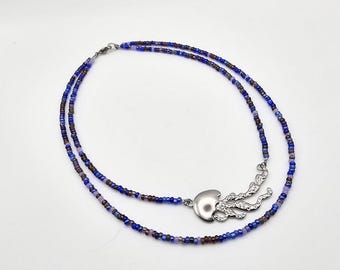 Handcrafted Vibrant Blue Double Strand Czech Glass Bead Necklace with  Stainless Steel Jellyfish Pendant – Ocean and Beach Jewelry