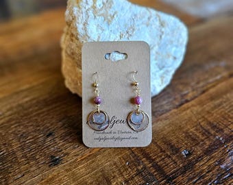 Layered Capiz Shell and Pink Tourmaline Earrings   ocean jewelry, shell jewelry, boho, lightweight earrings