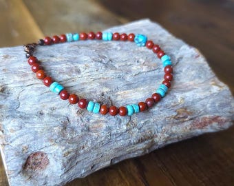 Genuine Turquoise & Red Jasper Bracelet   Turquoise Jewelry, Turquoise Bracelet, Boho, Earthy Jewelry, stackable bracelet