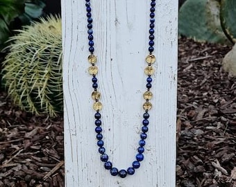 Elegant Graduated Lapis Necklace   Minimalist, Baule beads, garnet, tribal, ethnic, gift sophisticated