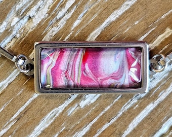 Adjustable Stainless-Steel Bangle with Vibrant Acrylic Pour Cabochon   wearable art, gift for her/him; contemporary jewelry