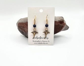 Handcrafted Bronze Stingray Earrings with Lapis Lazuli and Gold-Filled Ear Wires, Ocean-themed Jewelry, Sophisticated Earrings