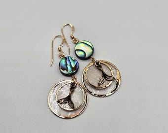 Abalone Capiz Earrings with Bronze Whale Tail Charms  Handcrafted Jewelry, Ocean Jewelry, Beach Jewelry, Summer Jewelry
