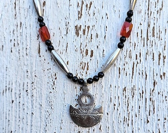 Silver Tuareg Half Moon Pendant Necklace; Tribal Jewelry; ethnic jewelry